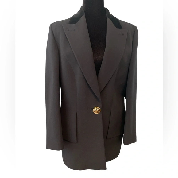 Vintage Louis Feraud single Button Black Blazer Jacket Gold Button - Picture 8 of 8